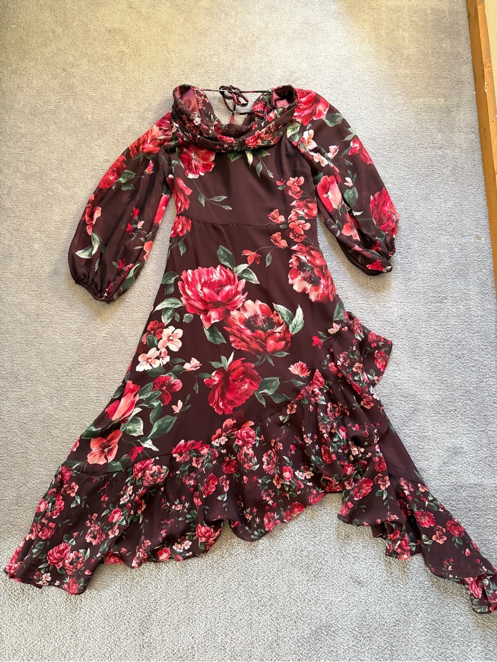 Women’s Floral Burgundy Ruffle Maxi Dress
